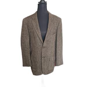 Rare Vintage Brown Herringbone Wool Blazer W/ Classic 2-Button Up Lucas Chicago